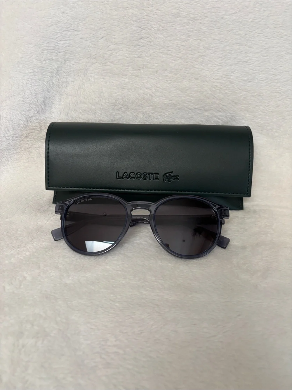 Lacoste Gray Round Sunglasses with Dark Smoke Lenses and Green Case